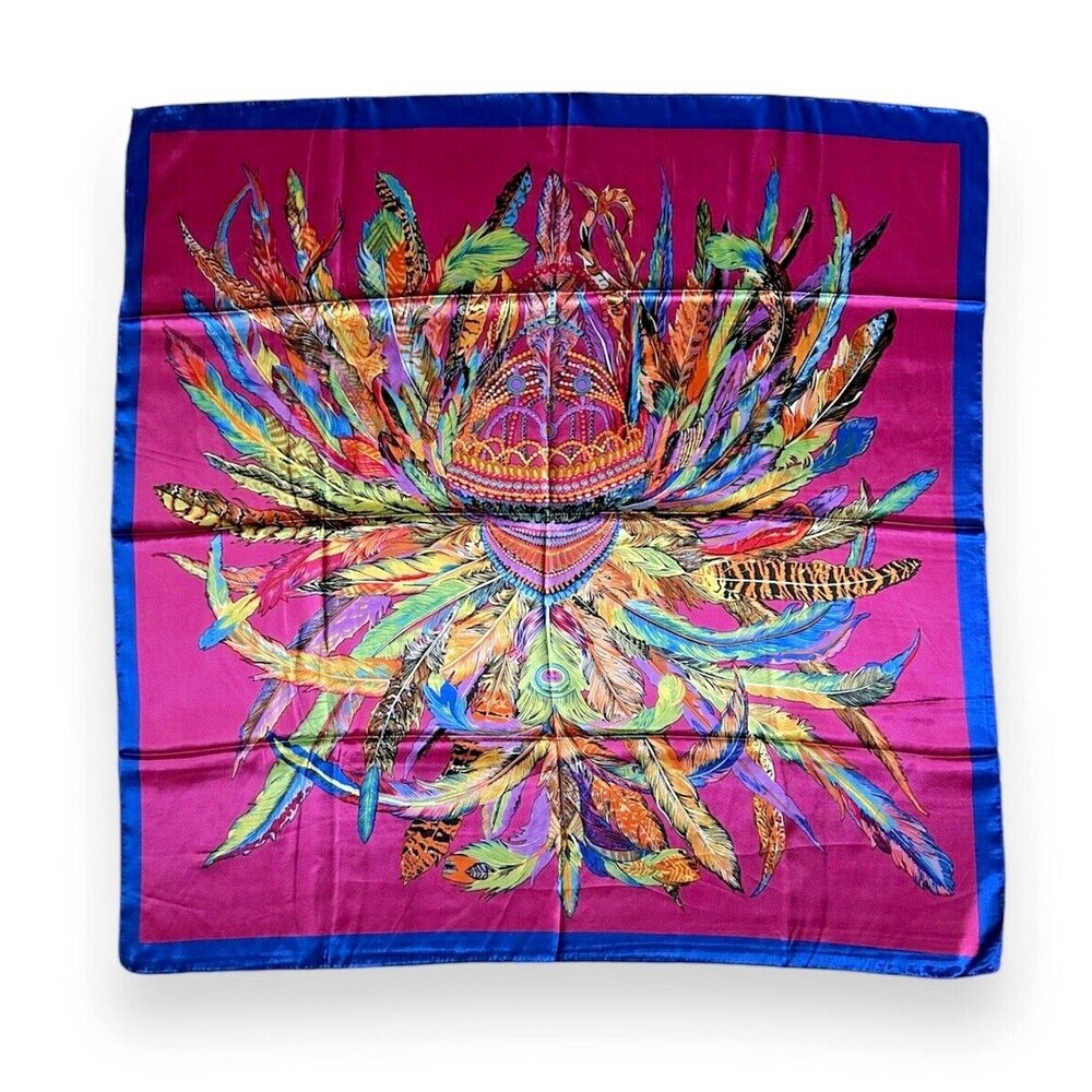 Blue Edges & Purple Scarf 35” X 35” Women Scarve Headscarf Mardi Grass feathers